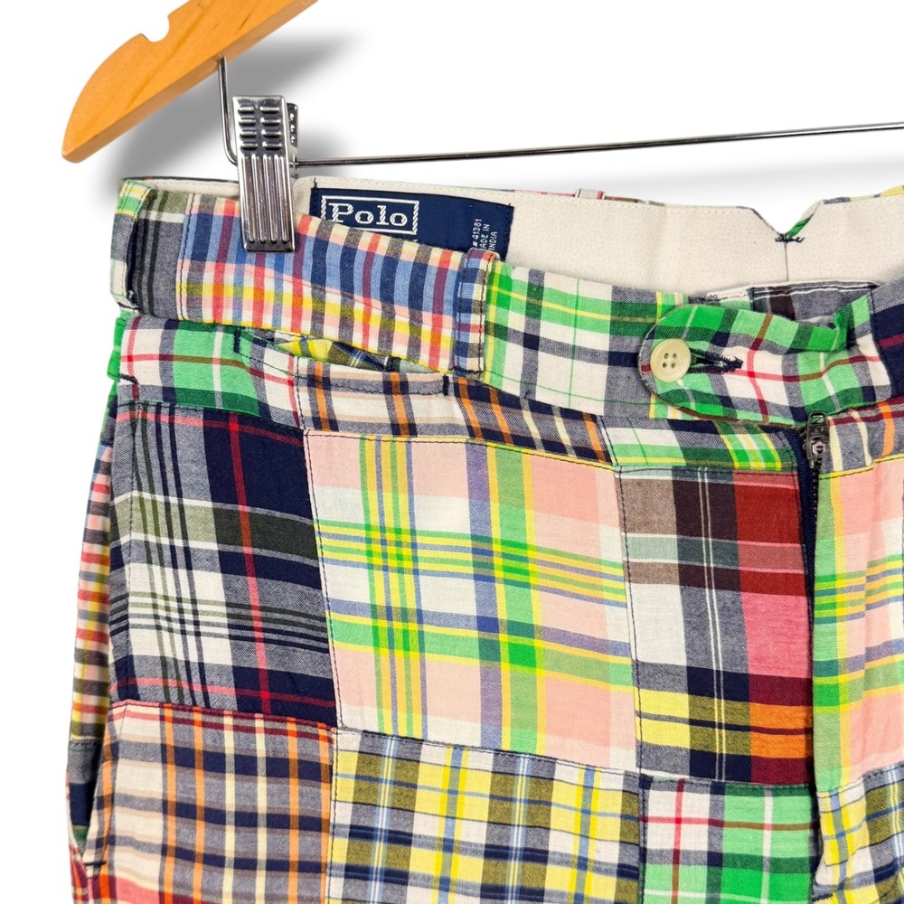 Vintage Polo Ralph Lauren Madras Patchwork Pants Mens 33 Multicolor Plaid Preppy - Picture 5 of 16